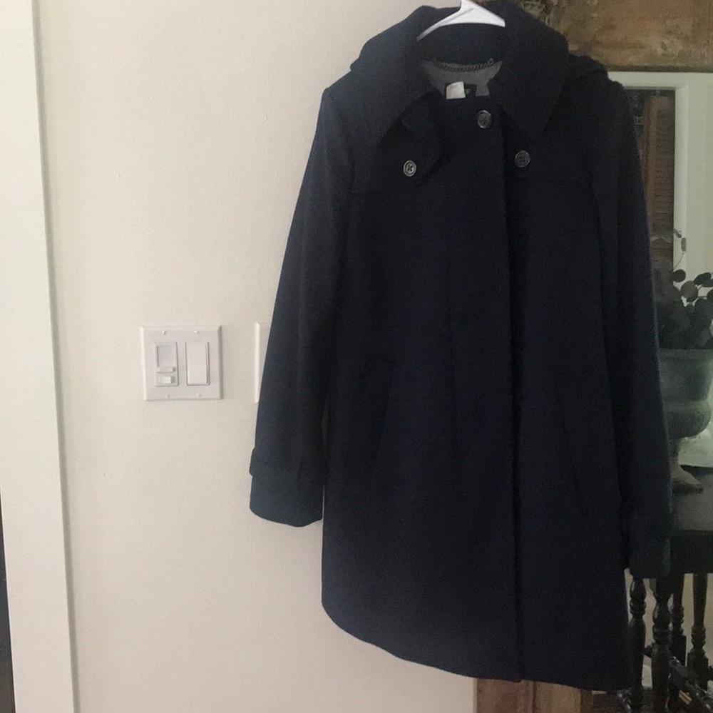 J Crew Women’s Navy Blue hooded wool coat